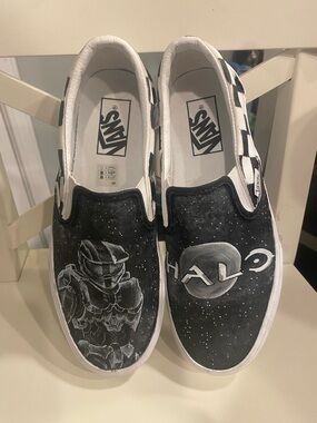 Custom made  Black & White HALO Slip-On Sneakers